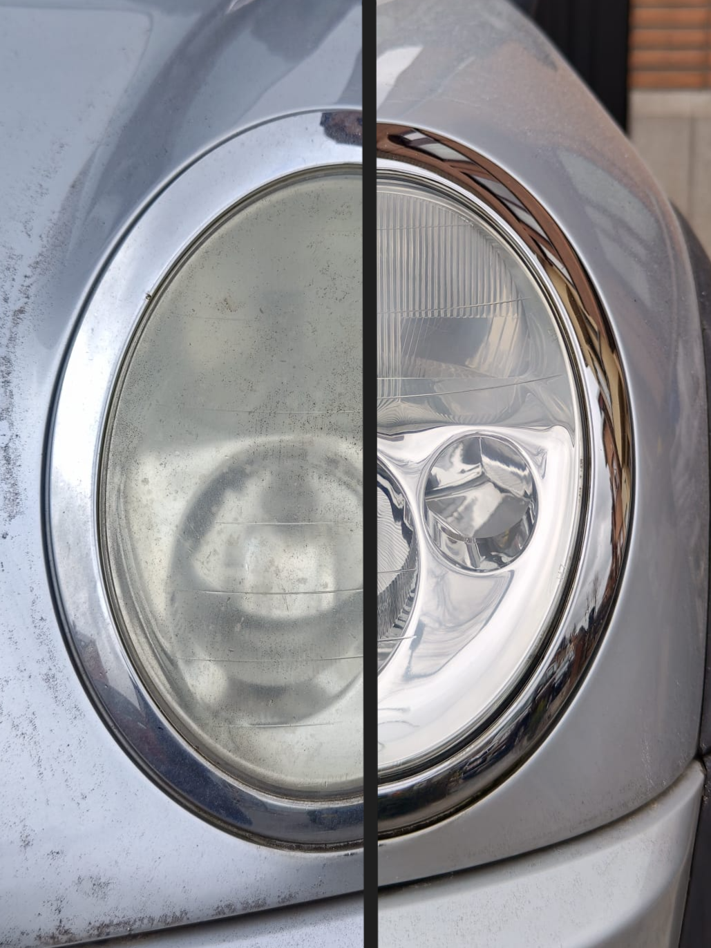 Koplampen polieren VOOR - NA